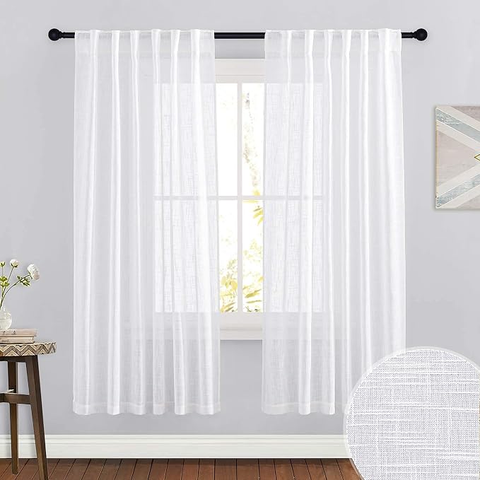 RYB HOME Light Filtering Linen Sheer Curtains 72 inch Long by RYBHOME
