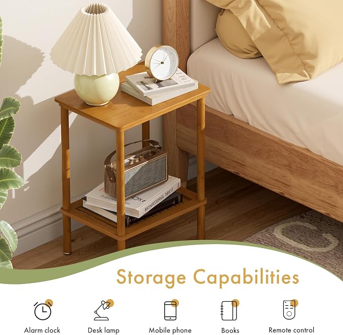 2-Tier Small Side Table, Narrow Entryway Table, Bedside End Table, Bamboo Night - Image 4