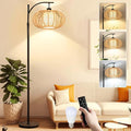 ZECOXOL Arc Floor Lamps for Living Room Bedroom Rattan Boho Floor Lamp by ZECOXOL