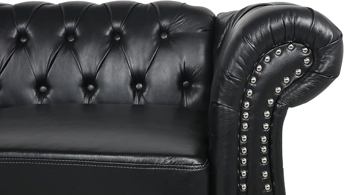 LEVNARY Chesterfield Sofa, Classic Tufted Upholstered Leather Couch, Modern 3 - Image 4