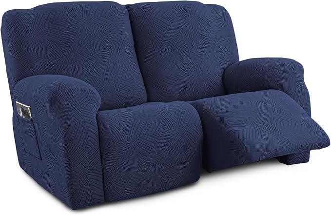 Recliner Loveseat Covers, 4-Piece Stretch Geometric Strokes Jacquard Reclining by Unknown