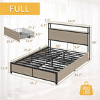Lifezone Full Bed Frame with 2-Tier Storage Headboard, Metal Platform Bed Frame - Image 2