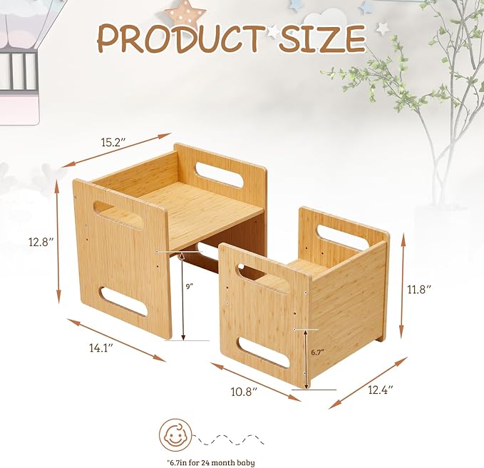 Montessori Table and Chair Set, Bamboo Wood Weaning Table and Chair Set - Image 4