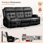 RV Loveseat Recliner Sofa, Oversized Massage Wall Hugger 3-Seater Recliners - Image 2