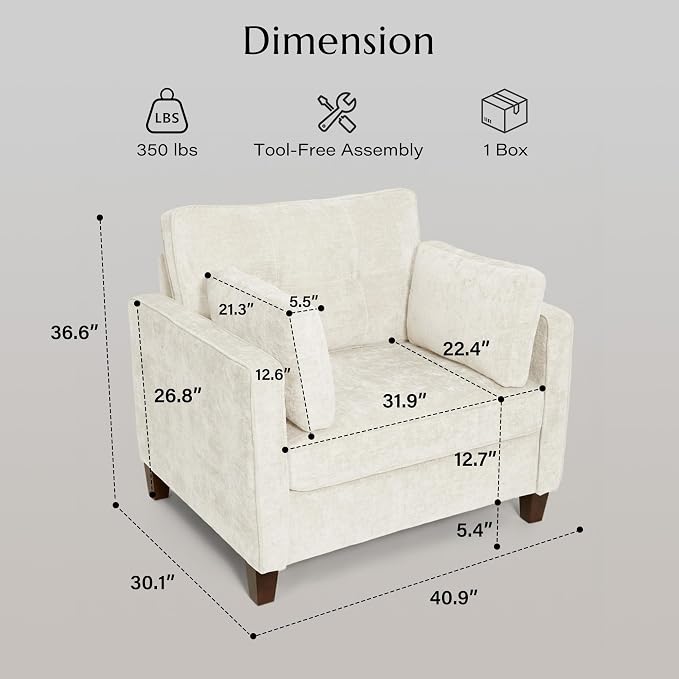 Luxury Oversized Accent Chair Set of 2, 40.9" Upholstered Piping Single - Image 2