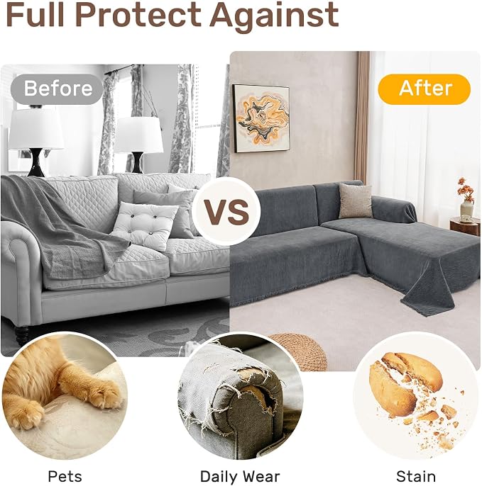 2 Pieces Sectional Couch Covers L Shaped Cover XXXL Dark Gray | Thick Washable - Image 4