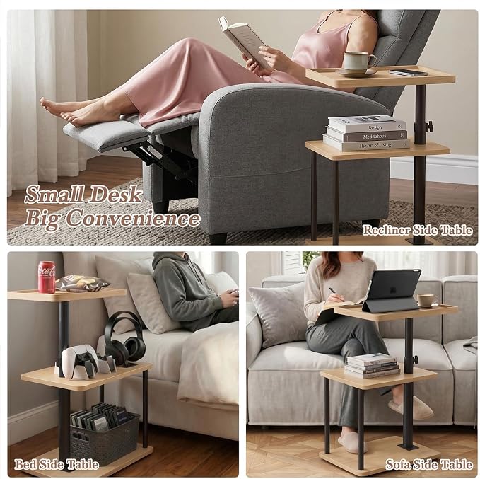 Faesun C Table End Table Adjustable Height, 360°Swivel TV Tray Table - Image 5