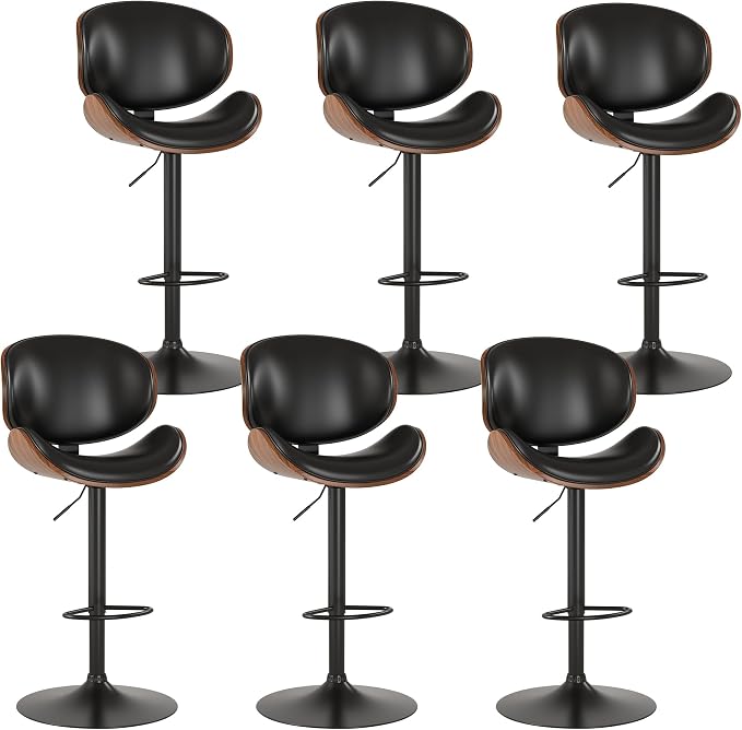 KCC Bar Stools Set of 6, Swivel Adjustable Height Barstools, PU Leather by KCC