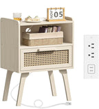 Lerliuo Rattan Nightstand with Charging Station, Side Table with Drawer Open by Lerliuo