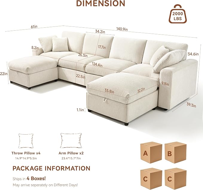 Ihanherry 141" Oversized Cloud Sectional Couches - Image 2