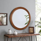 Round Wood Mirrors 30 Inch, Rustic Decorative Transitional Wall Mirror - Image 2