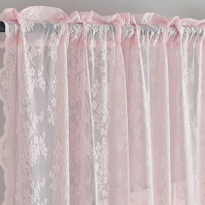 YJ YANJUN Vintage Lace Curtains 90 Inches Long-Victorian Floral Pattern Light - Image 2