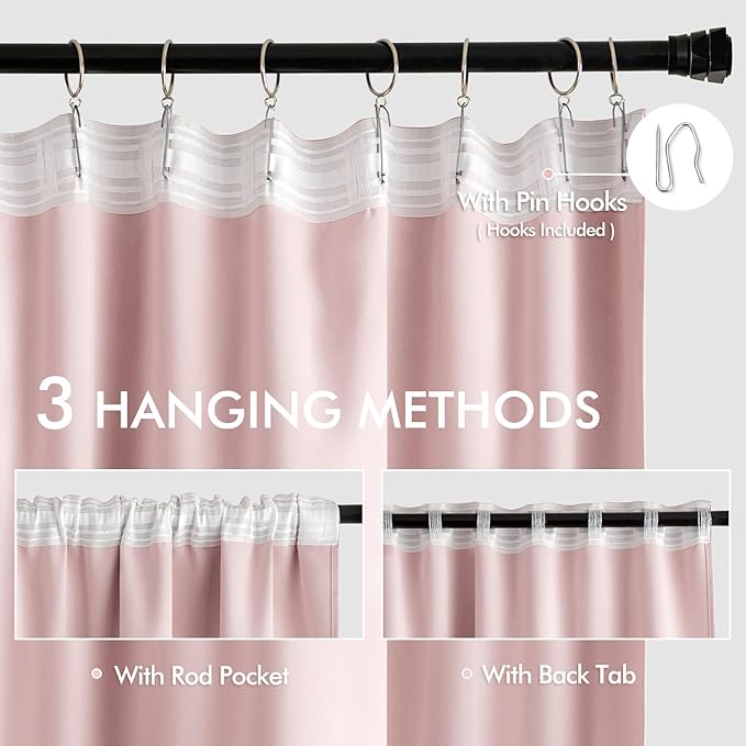 MIULEE Light Pink Back Tab Blackout Curtains 72x84 Inch Length 2 Panels Set | - Image 3