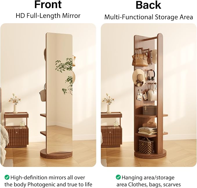 WoodsWhisper Full Length Mirror Coat Rack Solid Wood Floor Mirror 66"x12" Full - Image 7