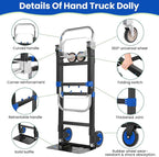 3-in-1 Folding Hand Trucks, 600Lbs Convertible Hand Truck Dolly, Heavy Duty - Image 3