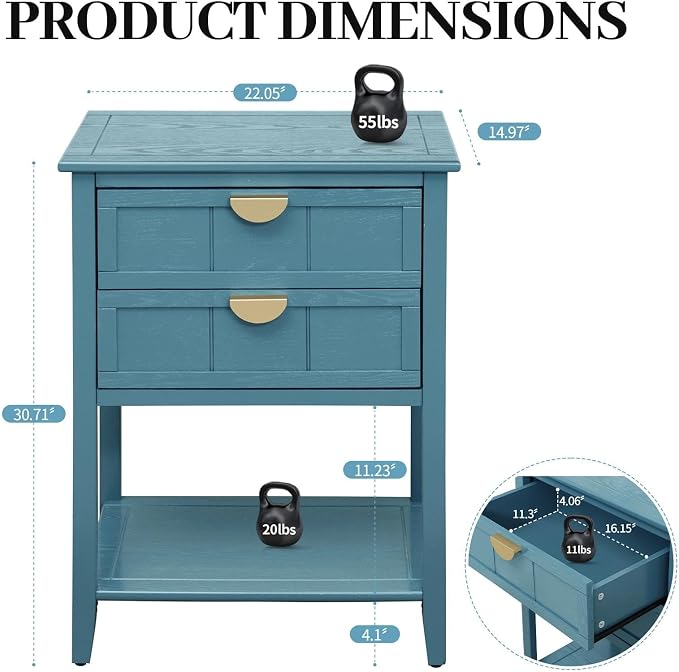 22" Blue Accent Side Cabinets, Modern Wood Sideboard - Image 2