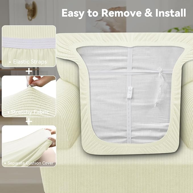 Waterproof Chair Cover with Arms 2-Piece Set Striped Slipcover - Image 4