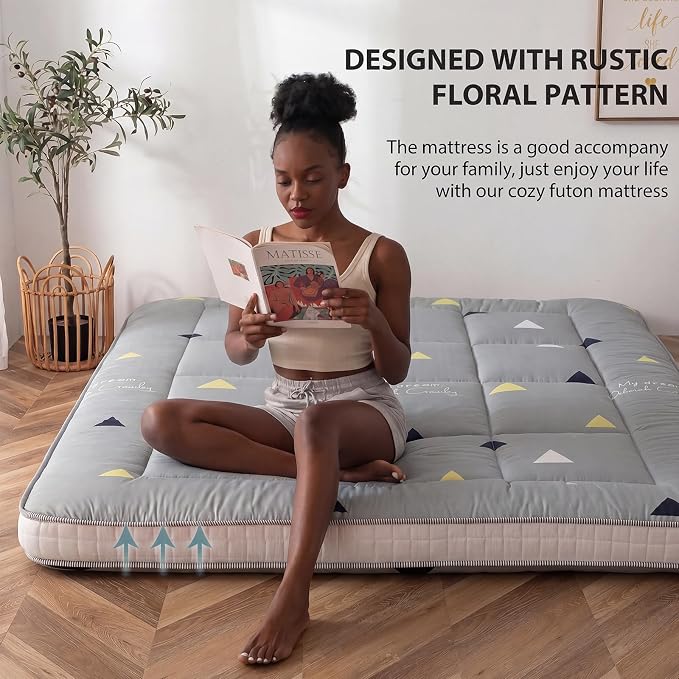 MAXYOYO Grey Triangle Futon Mattress, Padded Japanese Floor Mattress Quilted - Image 4