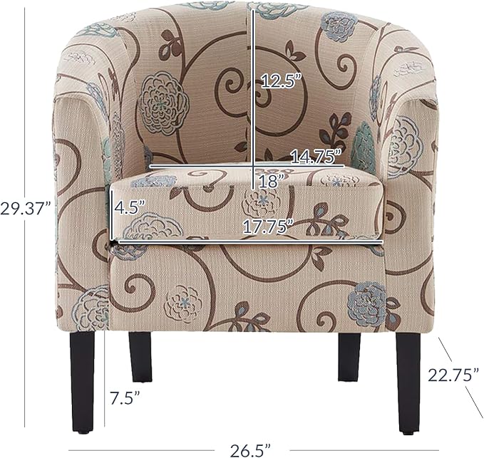 BELLEZE Living Room Chairs Set of 2, Linen Round Accent Barrel Chairs, Club Tub - Image 3