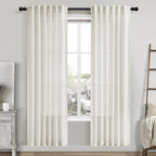 Cream Linen Curtains 80 Inch Length 2 Panels Set Back Tab Drapes by Nanspring