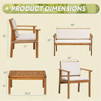 Flamaker Patio Furniture 4 Piece Outdoor Acacia Wood Patio Conversation Sofa Set - Image 7
