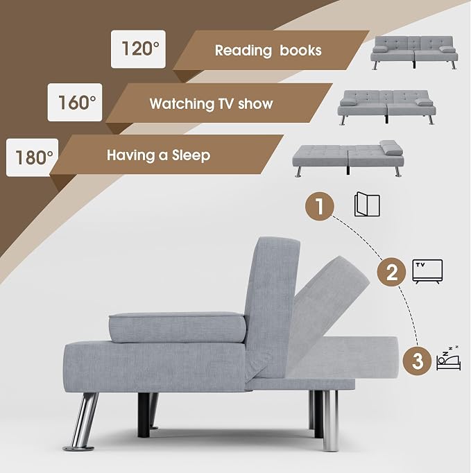 Flamaker Futon Sofa Bed Modern Folding Futon Set Linen Fabric Convertible - Image 4