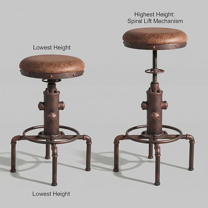 Topower Antique Vintage Industrial Barstool PU Leather Water Pipe Fire Hydrant - Image 4