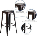 Flash Furniture Lily 4 Pack Commercial Grade 30" High Backless Black-Antique - Image 5