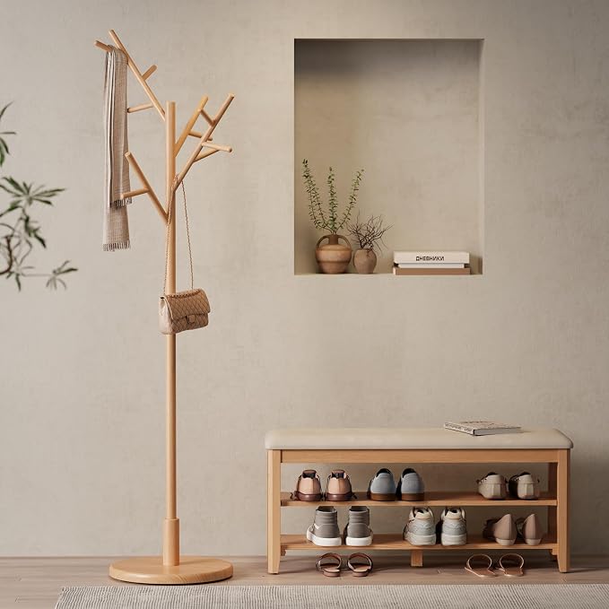 Muwuele Coat Rack, Solid Wood Coat Rack Freestanding - Image 2
