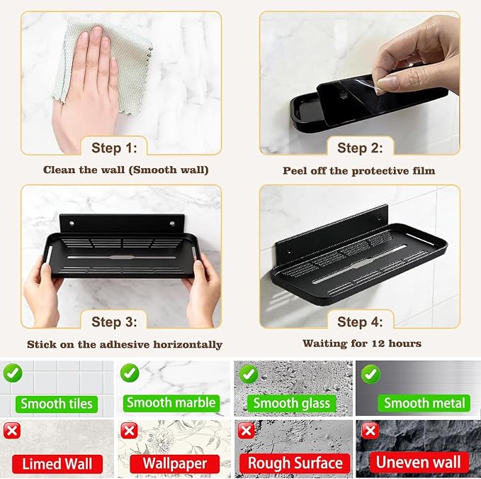 2pc Wall Mounted Floating Shelf, Self Adhesive Small Shelf, No Drill Shelves - Image 7