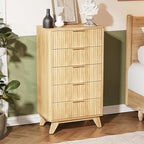 VINGLI Fluted Tall Dresser 5 Drawer, 23.66" W Chest of Drawers, Oak Wood Dresser - Image 6