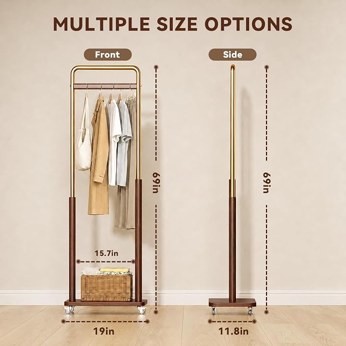 Taitiy Clothes Rack Solid Wood Coat Rack, Metal and Solid Wood Combination - Image 2