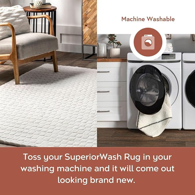nuLOOM Nia White Geometric Washable Area Rug - Image 3