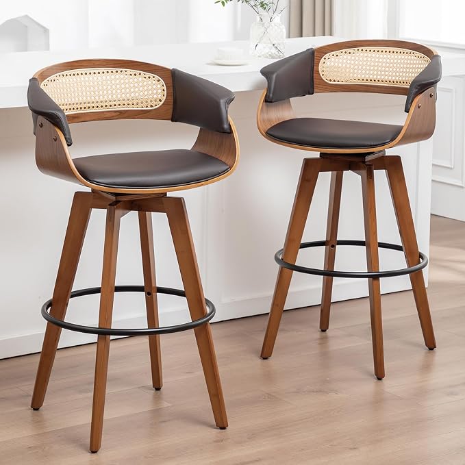 Set of 2 Rattan Swivel Bar Stools by KUNZENTLIVING