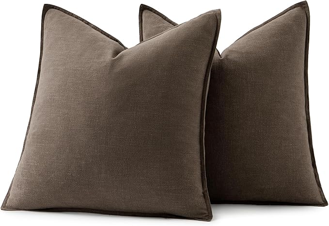 MIULEE Decorative Linen Euro Sham Pillow Covers 24x24 Inch Coffee | Boho - Image 7