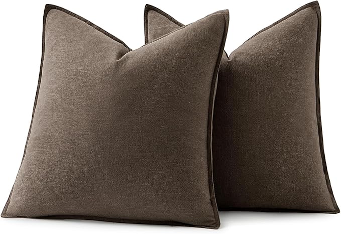 MIULEE Decorative Linen Pillow Covers 18x18 Inch Coffee | Boho Farmhouse​ ​Fall - Image 7