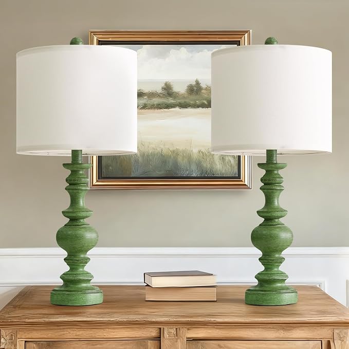 BOBOMOMO 24" Farmhouse Table Lamps Set of 2 – Sage Green Bedside Lamps - Image 8