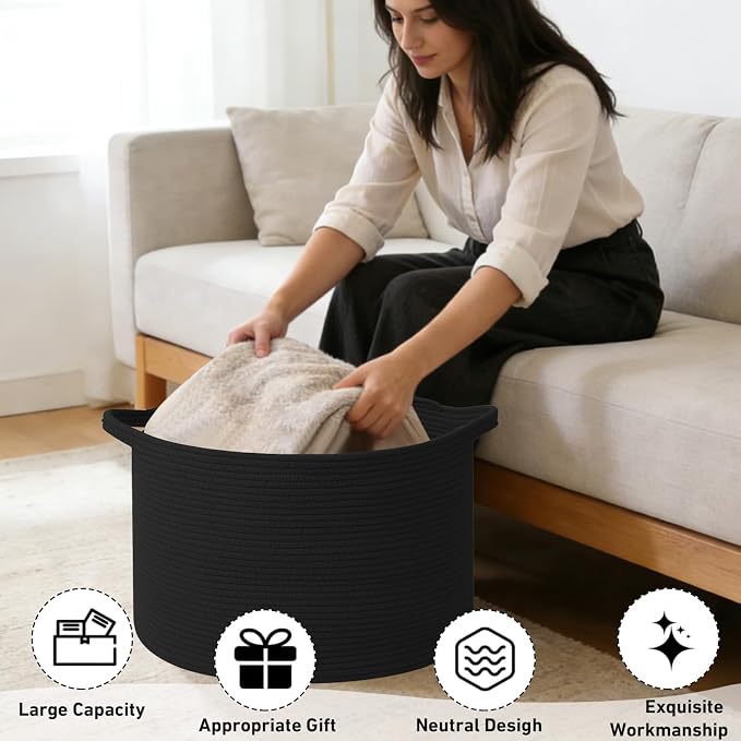115L Extra Large Blanket Basket, Woven Rope Laundry Basket Hamper - Image 4