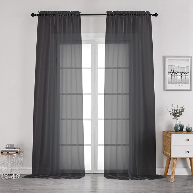 Black Sheer Curtains 96 Inch Length, Elegant Sheer Curtains by OWENIE