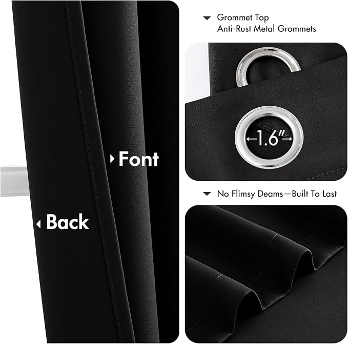 MIULEE Blackout Curtains for Bedroom 2 Panels 40 x 96 Inch Long Black | Thermal - Image 4