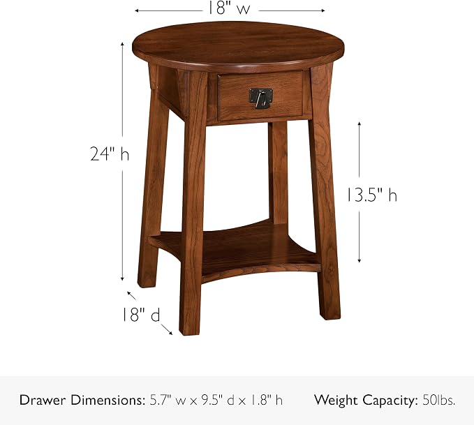 Leick Home Mission End Table, Solid Wood, 18 in. Round, 1 Storage Drawer - Image 3