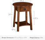 Leick Home Mission End Table, Solid Wood, 18 in. Round, 1 Storage Drawer - Image 3
