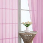 Sheer Pink Curtains, Sheer Curtains 63 inch Length 2 Panels Set, Rod Pocket - Image 2