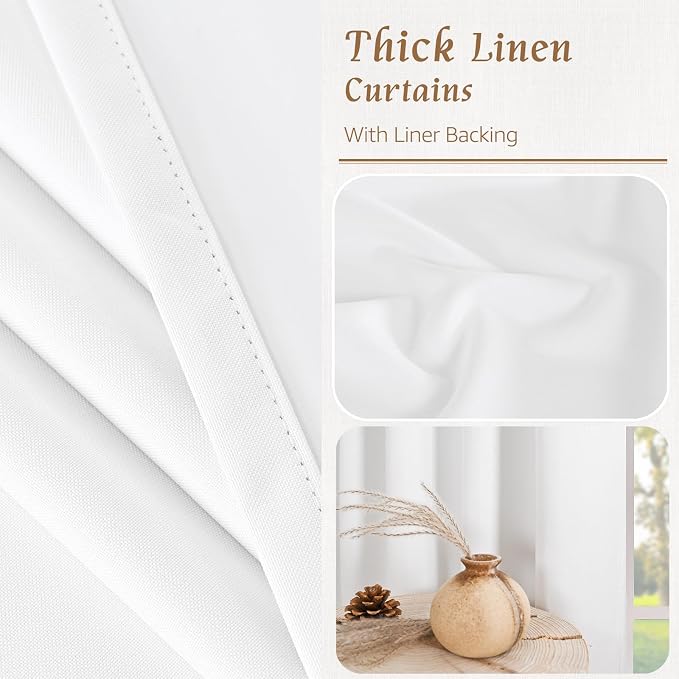 100% White Blackout Curtains for Bedroom, 63 Inches Polyester Textured Thermal - Image 7