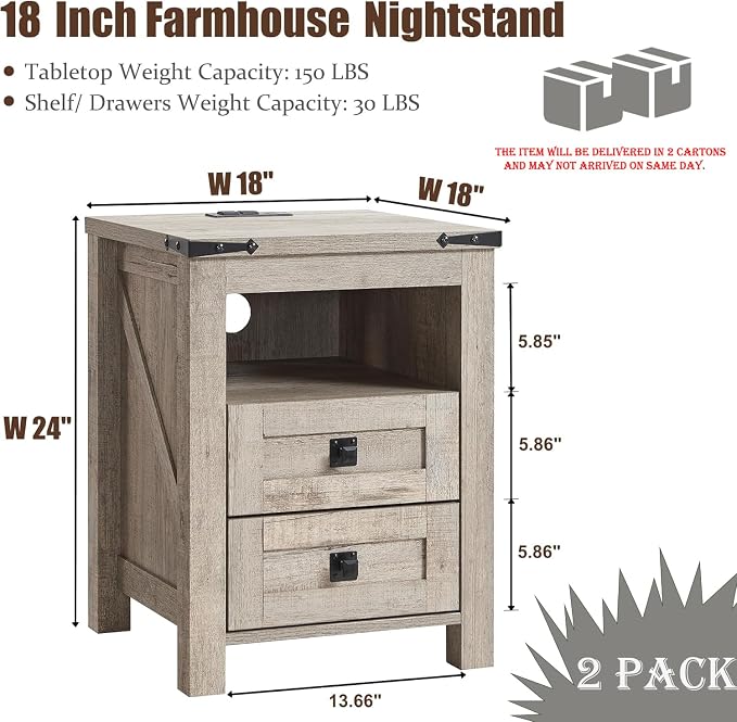 T4TREAM Farmhouse Nightstand Set of 2, Rustic End Table - Image 3