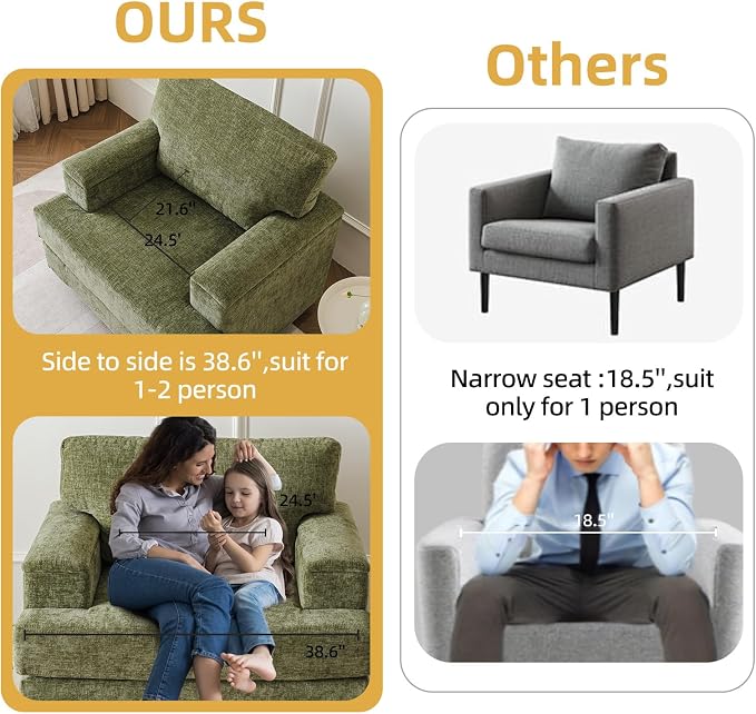 Oversized Living Room Chairs Set of 2, Comfy Accent Chair - Image 4