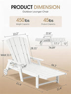 Outdoor Lounge Chair, HDPE 4-Position Adjustable Chaise Lounge Outdoor - Image 3