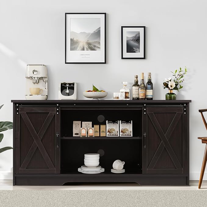 4 EVER WINNER Farmhouse Coffee Bar Cabinet, Buffet Cabinet - Image 7