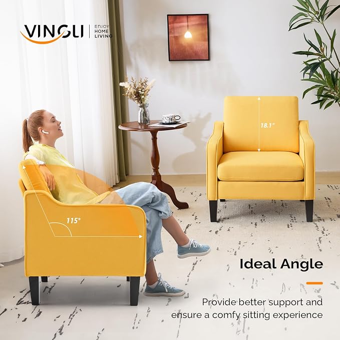VINGLI Accent Chairs Set of 2 Living Room Chairs Yellow Reading Chair - Image 4