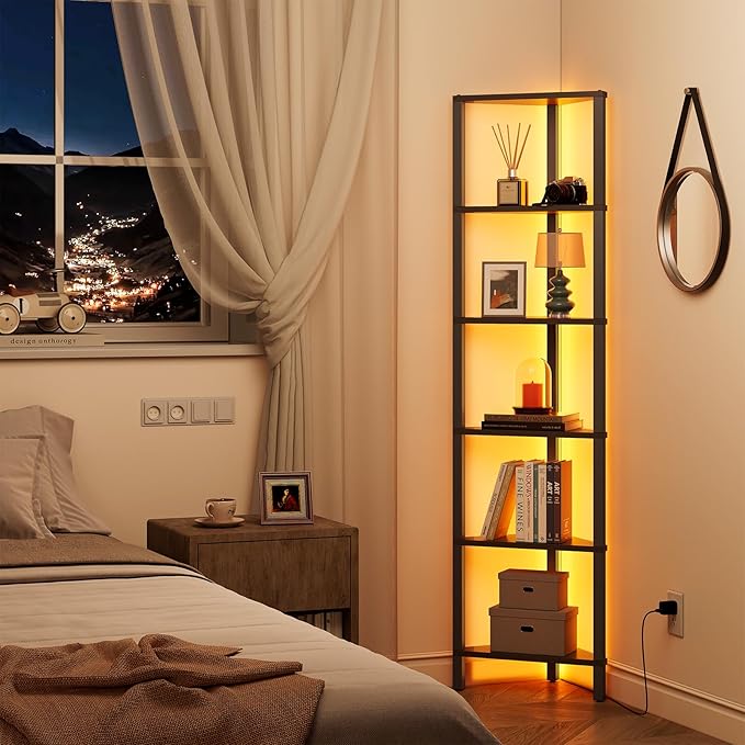 TUTOTAK Corner Shelf with LED Light, 6-Tier Corner Bookshelf - Image 3